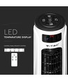 55W LED tårnventilator, 116cm - Inkl. fjernbetjening, temperaturdisplay, 3 hastigheder, hvid/sort