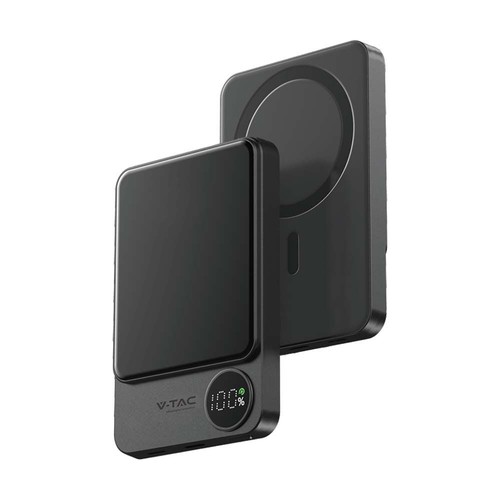 10000mAh trådløs magnetisk powerbank, 20W - Ultra-tynd, aluminium, MagSafe, digitalt display, space grey