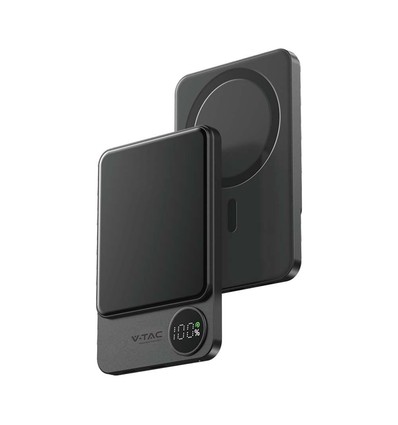 9mm Ultra tynd powerbank - 5000mAh, Mag Safe, aluminiumlegering, magnetisk, trådløs hurtigopladning, rumgrå