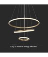 32W LED pendel, 3 ringe - Guld, Ø60+40+20cm, 3880lm, 3000K, dekorativ loftlampe