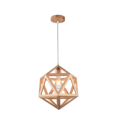 Ø30cm Designer pendelophæng i trælook - E27 fatning, geometrisk design, maks. 60W, uden lyskilde