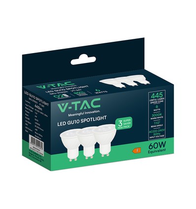 VT-247 spotlys 6W GU10 - plast, 3000K, 110°, 3 stk/pakke