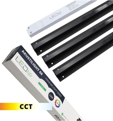 Sort Troldtekt CCT LED Skinnesæt 3x60 cm - Planforsænket, Akustilight inkl. ledninger og driver