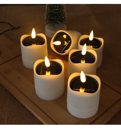 6-pak LED solcelle stearinlys - Ø5cm, 8cm høj, IP44 udendørs