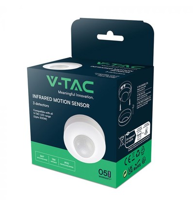 V-Tac bevægelsessensor LED venlig, hvid, PIR infrarød