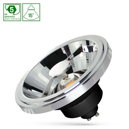 12W AR111 GU10 LED pære - 15°, sort, 5 års garanti