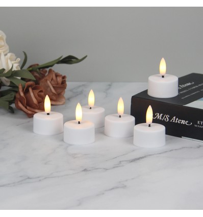 6-pak hvide LED fyrfadslys inkl. ladebase - Inkl. fjernb., timer