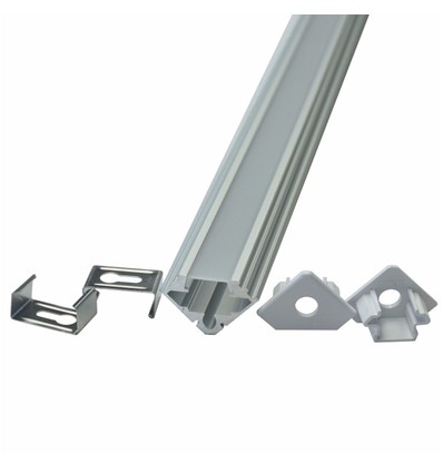 2000mm VT-7104 monteringssæt - med diffuser til LED-liste hjørne, sølv, 2 stk. pakke