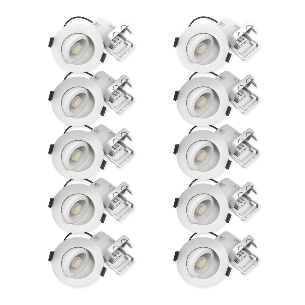 10x 7W Lavprofil indbygningsspot RA96 - Direkte i isolering, dæmpbar, Hul: Ø6,8 cm, Mål: Ø9,3 cm - Dæmpbar : Dæmpbar, Farve på hus : Hvid