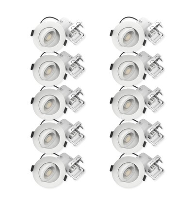 10x 7W Lavprofil indbygningsspot RA96 - Direkte i isolering, dæmpbar, Hul: Ø6,8 cm, Mål: Ø9,3 cm