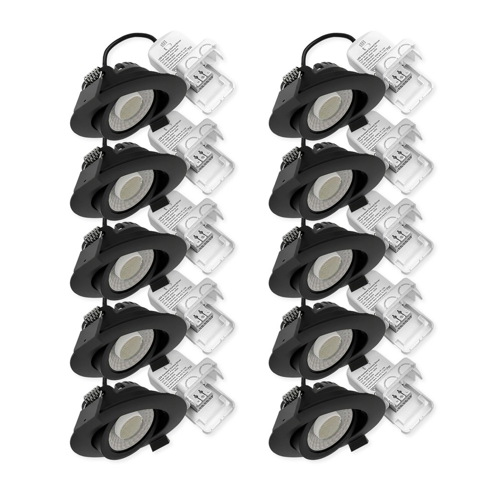 10x 7W lavprofil indbygningsspot RA96 - DimToWarm+CCT, Hul: Ø6,8 cm, Mål: Ø8,3 cm, sort kant, dæmpbar - Dæmpbar : Dæmpbar, Farve på hus : Sort