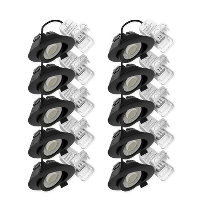 10x 7W lavprofil indbygningsspot RA96 - DimToWarm+CCT, Hul: Ø6,8 cm, Mål: Ø8,3 cm, sort kant, dæmpbar