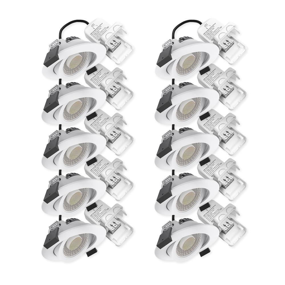 10x 7W lavprofil indbygningsspot RA96 - DimToWarm+CCT, Hul: Ø6,8 cm, Mål: Ø8,3 cm, hvid kant, dæmpbar - Dæmpbar : Dæmpbar, Farve på hus : Hvid