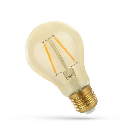 E27 4,9W LED pære - A60, Kultråd, rav farvet glas, ekstra varm