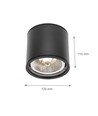 Loftlampe AR111, GU10 - IP65, sort, aluminium, påbygning, uden lyskilde