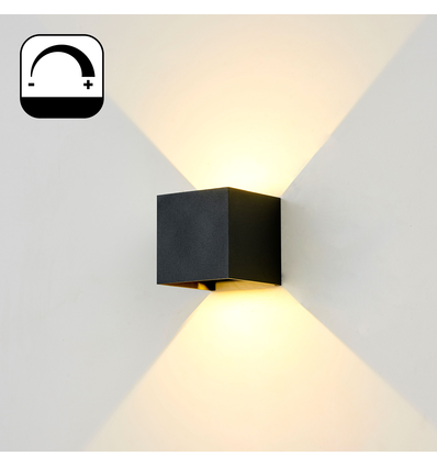 6W Dæmpbar CUBIC PRO væglampe - IP65, sort, sløjfbar, justerbar, firkantet, op/ned, inde / ude, inkl. lyskilde