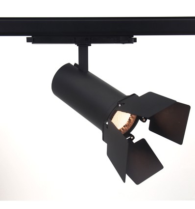 30W 3-faset DALI dæmpbar RA90 skinnespot - Sort, med barndoor/klapper, bikubegitter