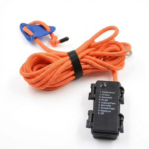 3m orange reb med RGB lys - Med karabinhage, maks. 80kg belastning