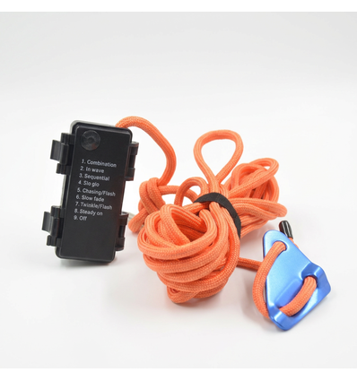 5m orange reb med RGB lys - Med karabinhage, maks. 80kg belastning