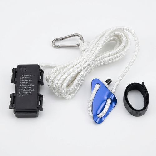 5m hvidt reb med RGB lys - Med karabinhage, maks. 80kg belastning