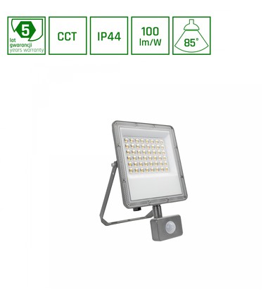 50W NOCTIS MAX CCT projektør med sensor - IP44, PIR sensor, 3 lyskulører, grå finish