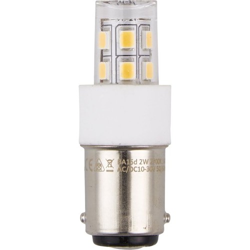 BA15d 2W LED rør, 10-30V - 4,7cm, 200lm, klar glas, 3000K