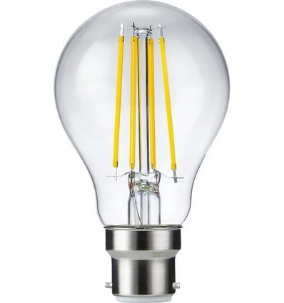 B22d 8W dæmpbar LED pære - A60, filament, klar glas, 2700K
