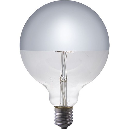 E27 4W dæmpbar LED globepære - G125, topforsølvet, filament, 2500K, sølv spejlglas