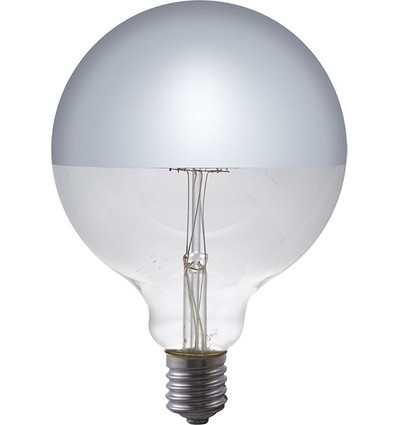 E27 4W dæmpbar LED globepære - G125, topforsølvet, filament, 2500K, sølv spejlglas