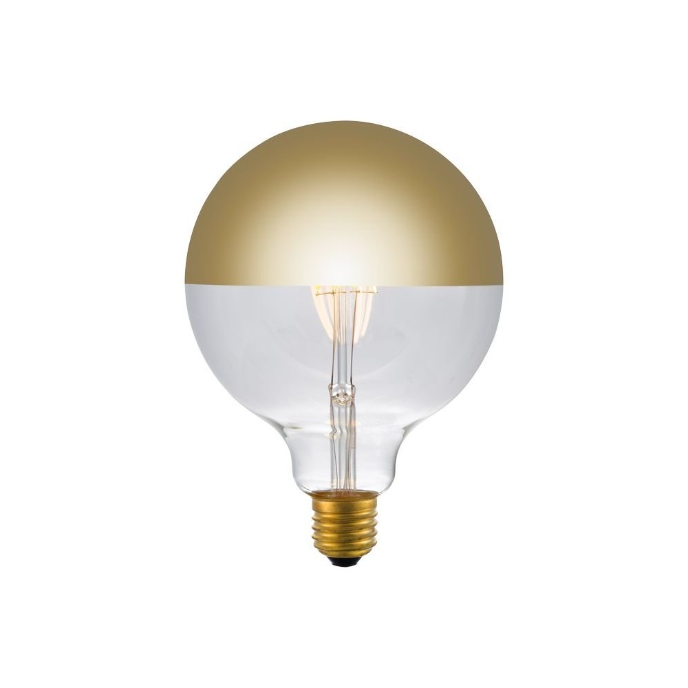 E27 4W dæmpbar LED kronepære - G125, Globe Top Mirror, guld, 2500K, filament - Dæmpbar : Dæmpbar, Kulør : Ekstra varm