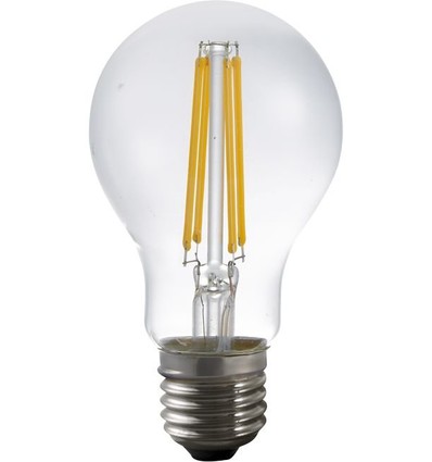 E27 7W LED filamentpære med lyssensor - A60, 810lm, klart glas, 2700K
