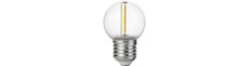 E27 1W LED kronepære - G45, filament, klar, brudsikker polycarbonat, 2700K