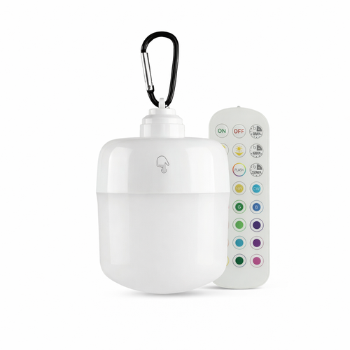 Genopladelig LED lampe RGBW - Magnetisk & USB-C, Inkl. Fjernbetjening & Karabinhage