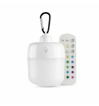 Genopladelig LED lampe RGBW - Magnetisk & USB-C, Inkl. Fjernbetjening & Karabinhage