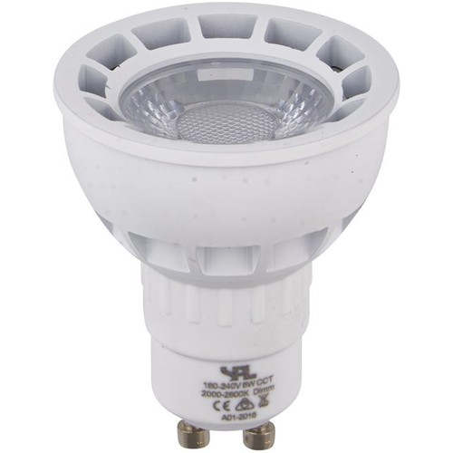 GU10 5,5W DimToWarm LED pære - 2000-2800K, 40°, dæmpbar, hvid/nikkel front