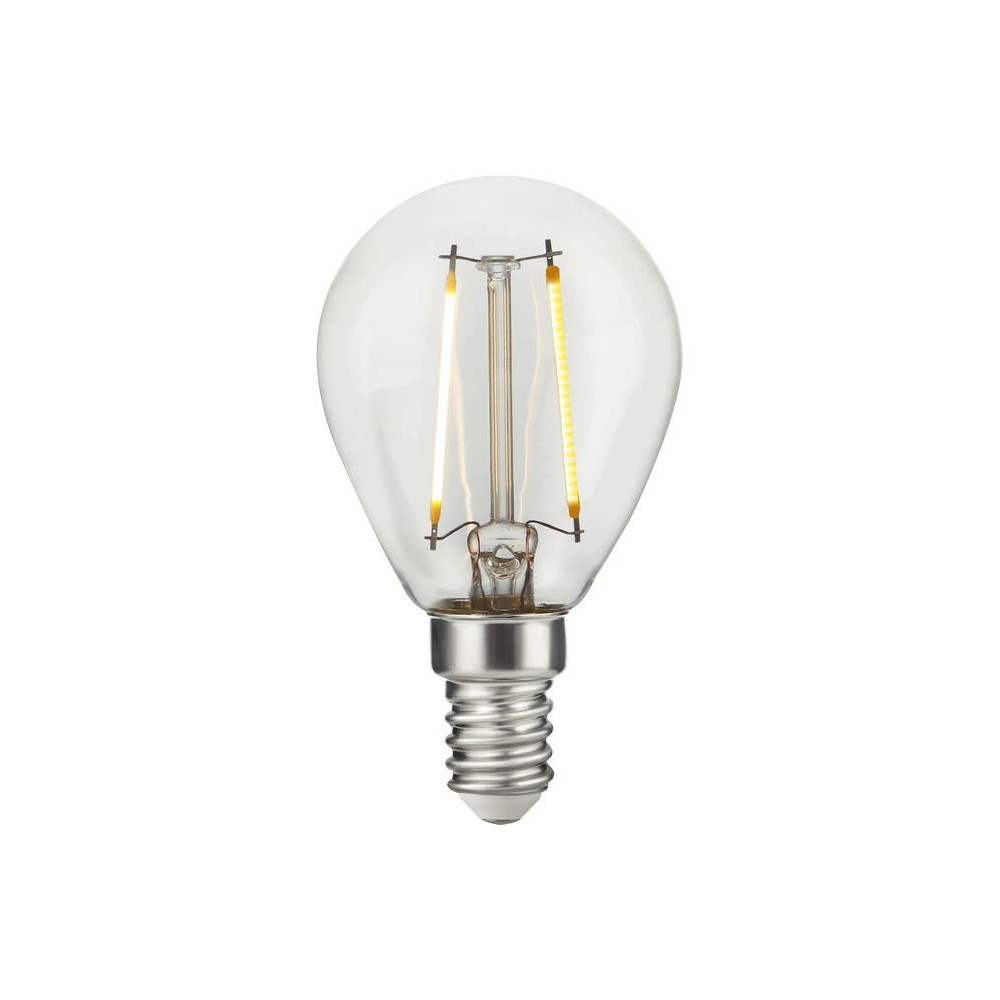 E14 2,5W dæmpbar LED kronepære - G45, filament, klar glas, 2700K - Dæmpbar : Dæmpbar, Kulør : Varm