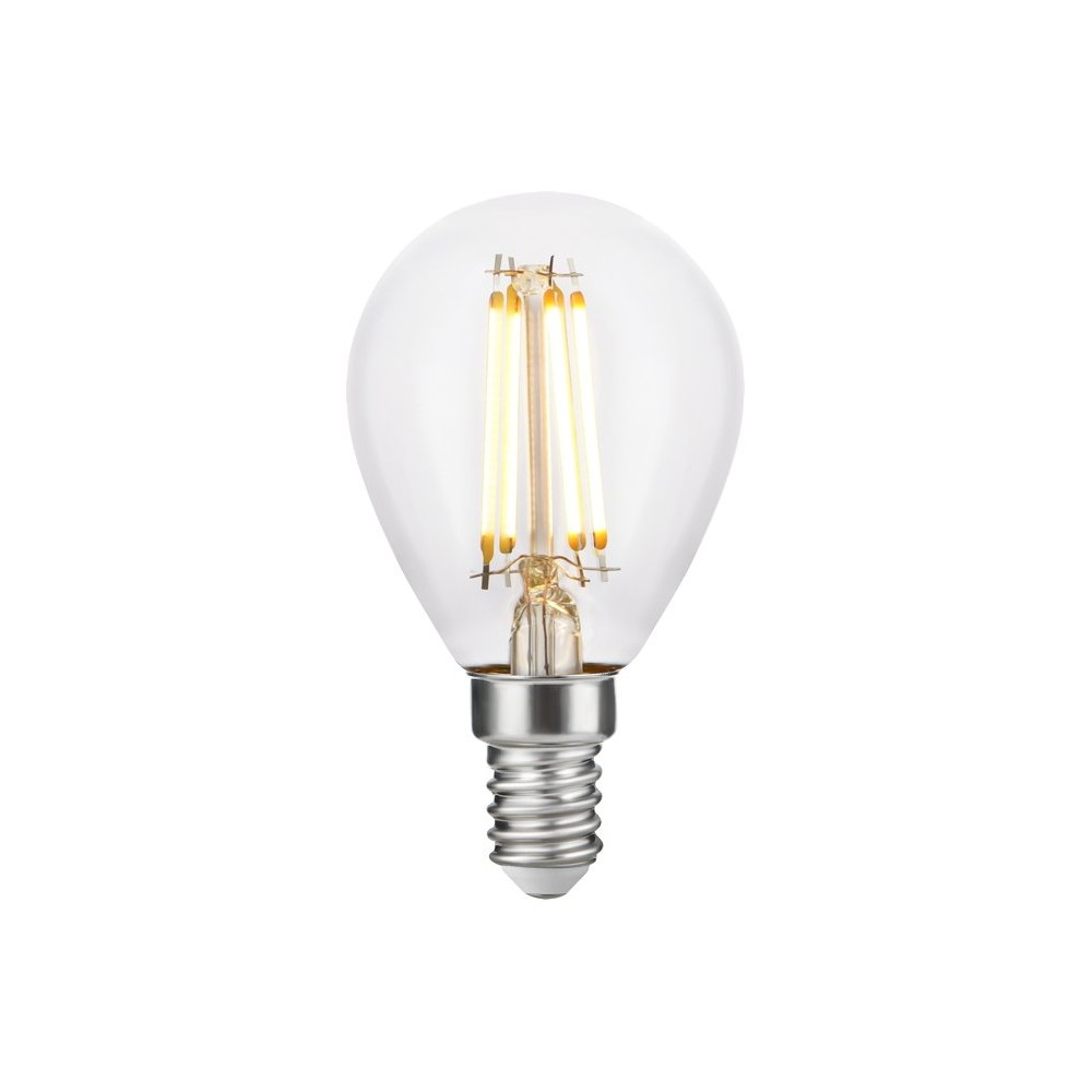 E14 4,7W dæmpbar LED kronepære - G45, filament, 470lm, 2500K, klart glas - Dæmpbar : Dæmpbar, Kulør : Ekstra varm