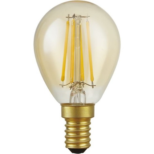 E14 4,7W dæmpbar LED kronepære - G45, filament, 2200K, guld glas, 470lm