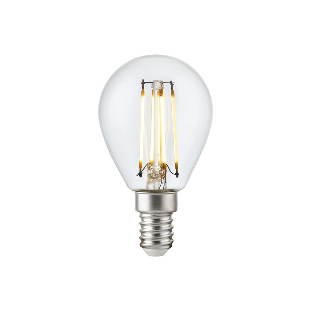 E14 4,7W dæmpbar LED kronepære - G45, filament, klar glas, 2700K - Dæmpbar : Dæmpbar, Kulør : Varm