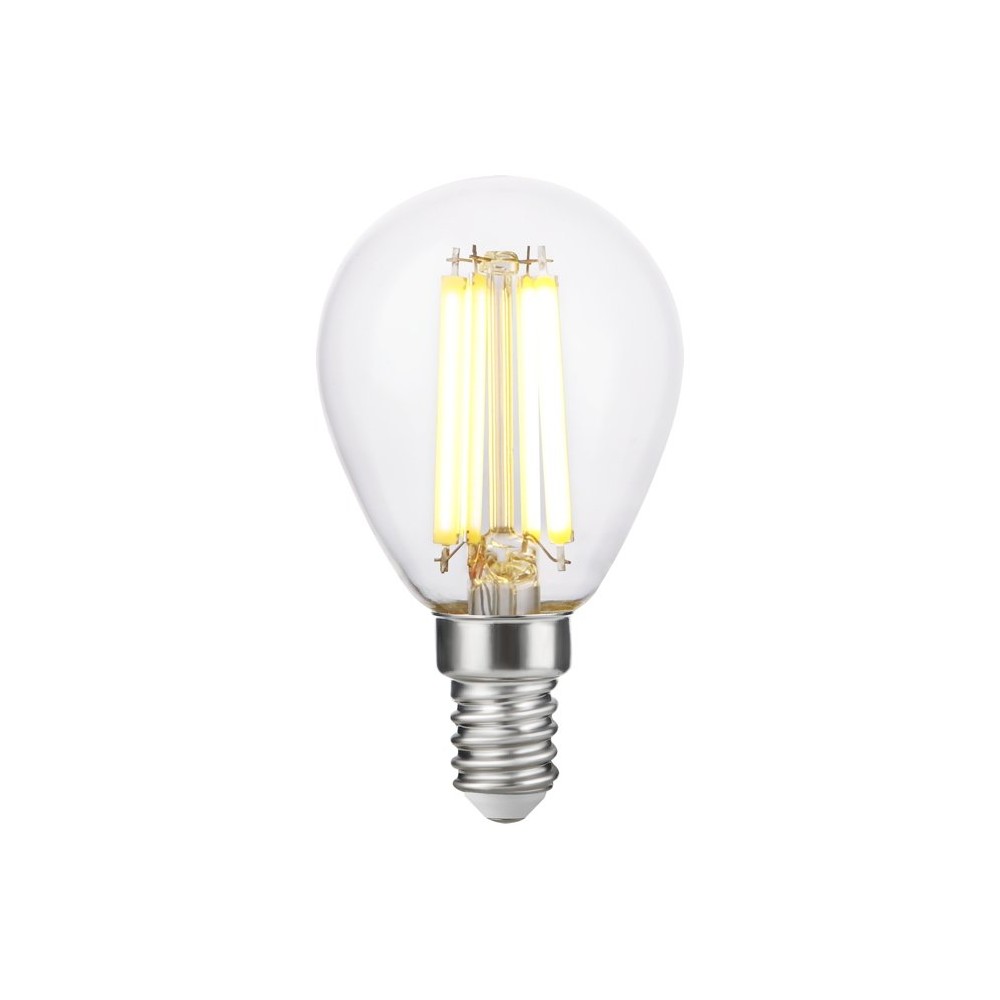 E14 7W dæmpbar LED kronepære - G45, filament, 806lm, klar glas - Dæmpbar : Dæmpbar, Kulør : Varm