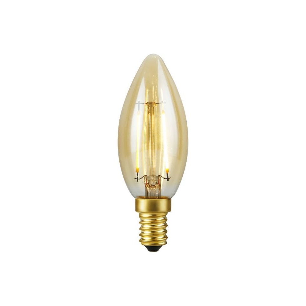 E14 2,9W dæmpbar LED kronepære - Filament, 250lm, 2200K, guld glas, C35 candle - Dæmpbar : Dæmpbar, Kulør : Ekstra varm