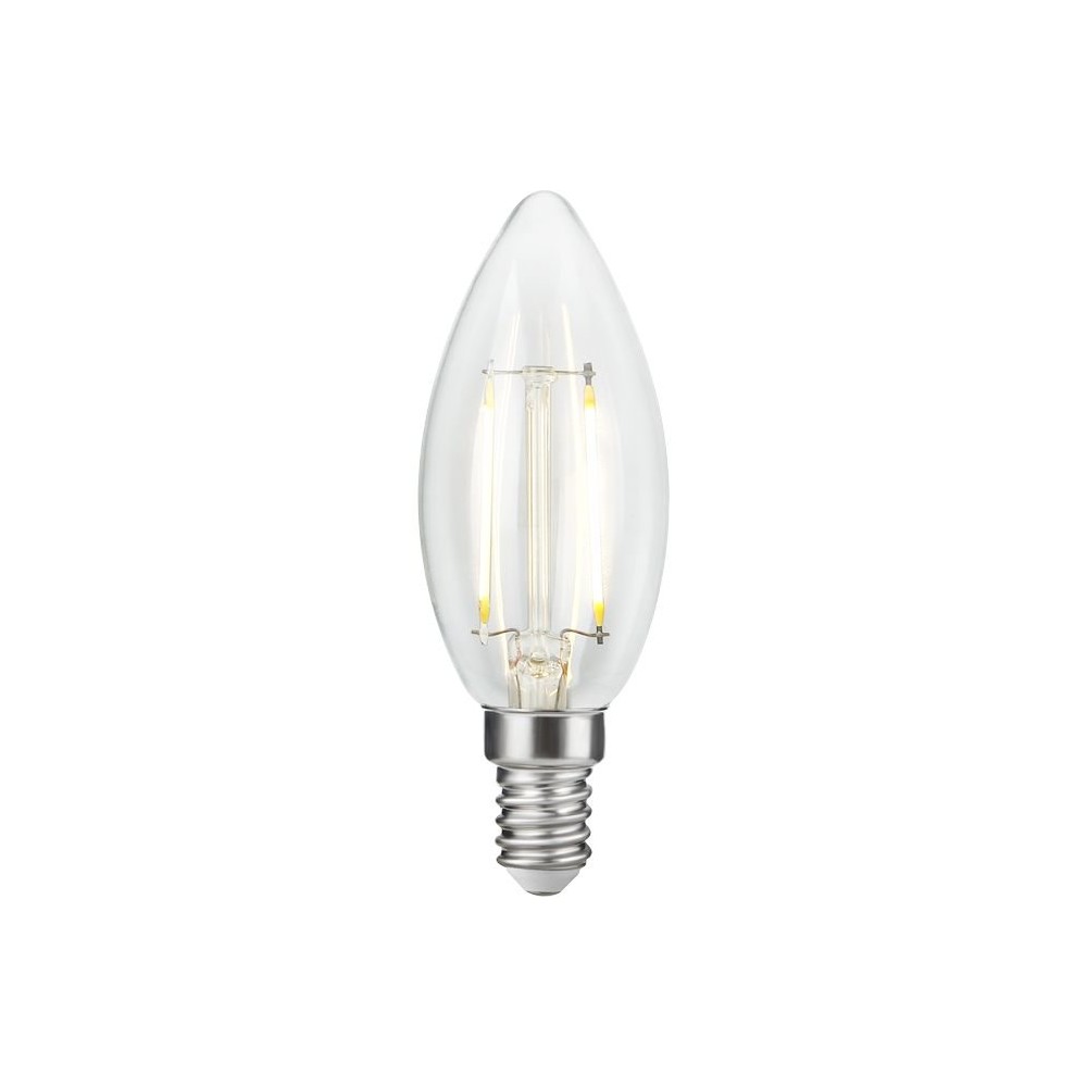 E14 2,5W dæmpbar LED kertepære - C35, filament, klar glas, 2700K - Dæmpbar : Dæmpbar, Kulør : Varm