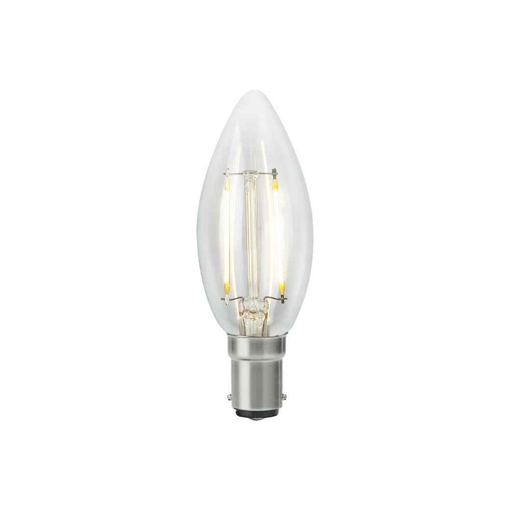 BA15d 2,5W LED kronepære dæmpbar - C35, filament, 250lm, 2500K, klart glas - Dæmpbar : Dæmpbar, Kulør : Ekstra varm