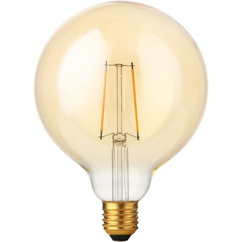 E27 2,9W dæmpbar LED filament pære - G125, 250lm, 2200K, Gold finish
