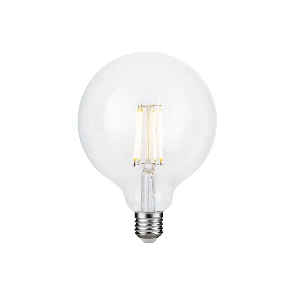 E27 4,7W dæmpbar LED filament pære - G125, 470lm, 2500K, klart glas - Dæmpbar : Dæmpbar, Kulør : Ekstra varm