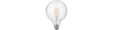 E27 7W dæmpbar LED filament pære - G125, 806lm, 2500K, klart glas