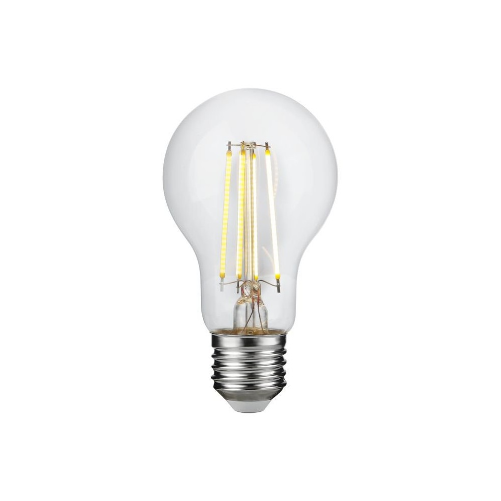 E27 4,9W dæmpbar LED pære - A60, filament, klar glas, 600lm, 2700K - Dæmpbar : Dæmpbar, Kulør : Varm