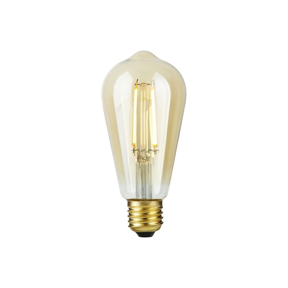 E27 4,7W dæmpbar LED Rustika pære - ST64, filament, gyldent glas, 2200K, 470lm - Dæmpbar : Dæmpbar, Kulør : Ekstra varm