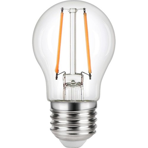 E27 2,5W dæmpbar LED kronepære - G45, filament, klart glas, 2700K