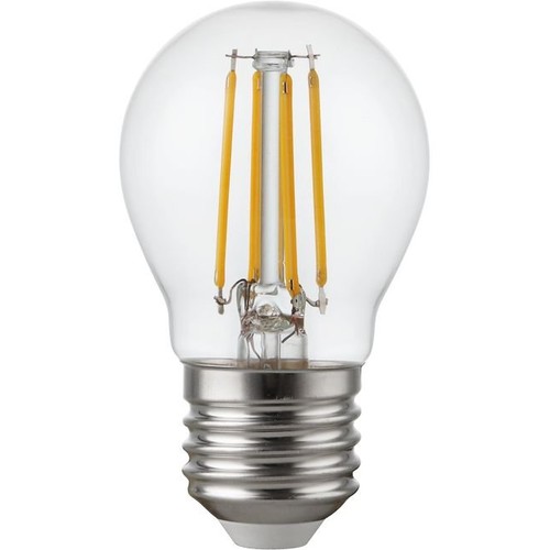 E27 4,7W dæmpbar LED kronepære - G45, filament, klart glas, 2700K